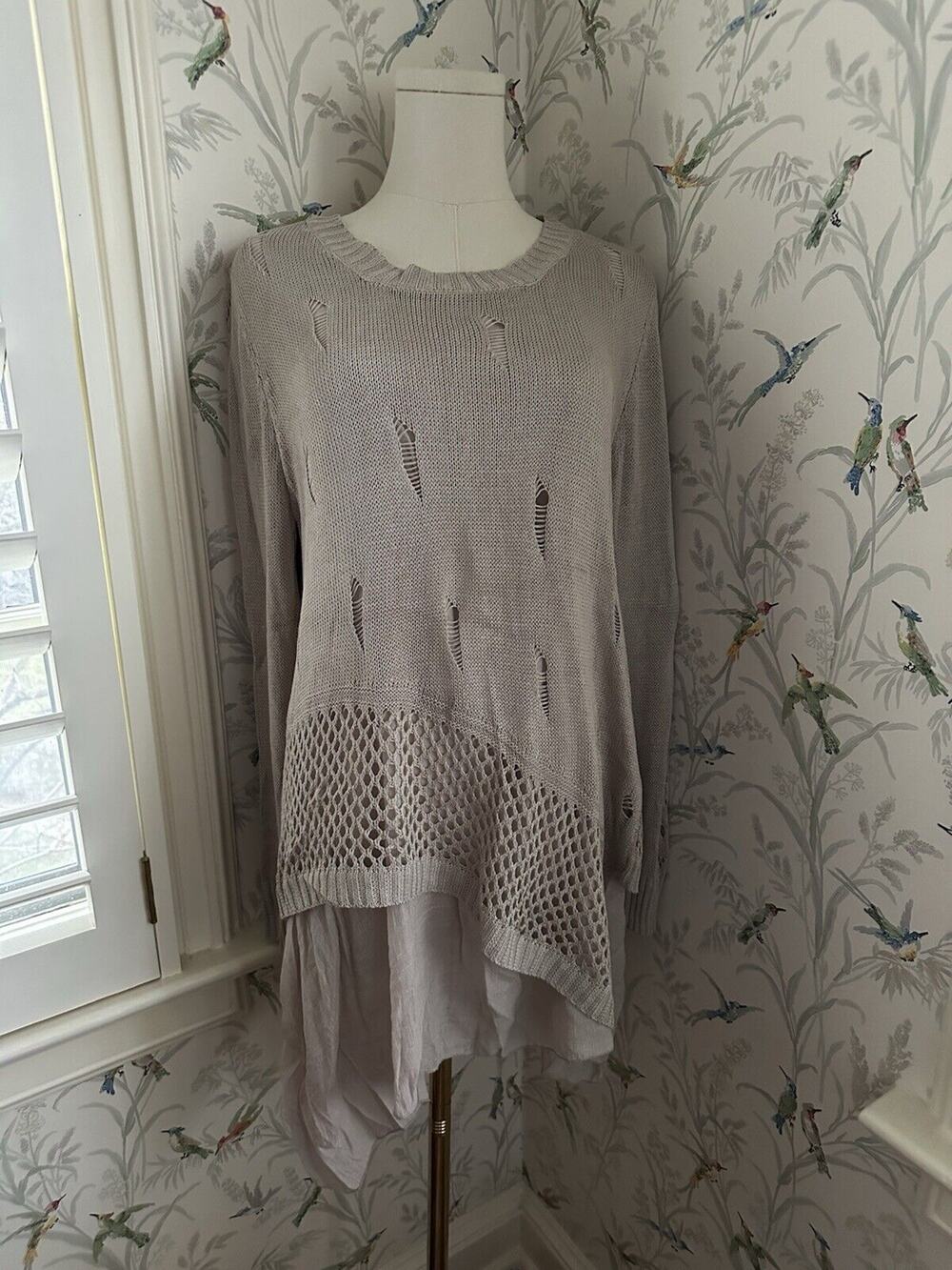 Trendology Women’s Sweater Tunic Crochet Lined Hobo Beige Size Medium